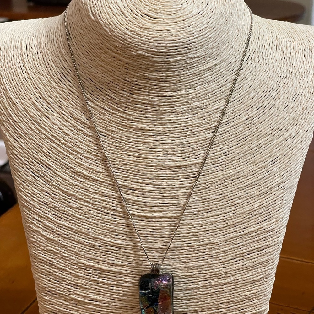Vintage Dichroic Glass Pendant on Sterling Chain